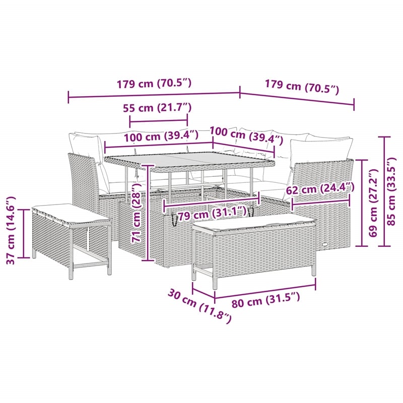 Afuera Living 8 Piece Poly Rattan & Powder-Coated Steel Garden Sofa Set in Black