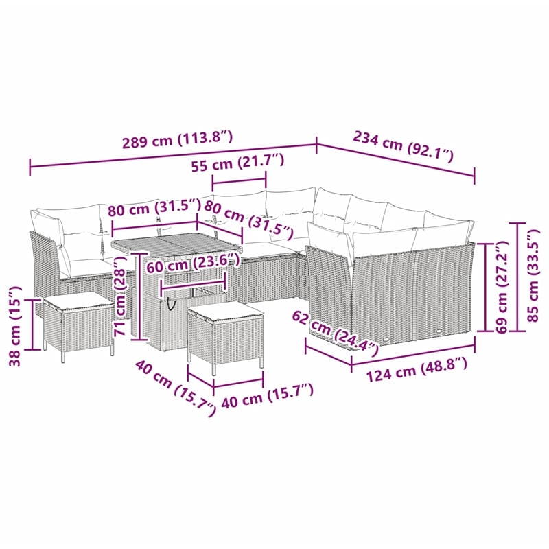 Afuera Living 12 Piece Black Garden Sofa Set With Cushions And Storage