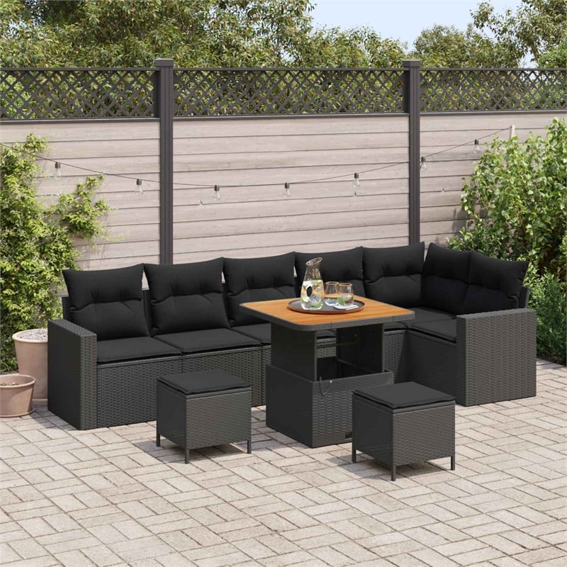 Afuera Living 11 Piece Black Poly Rattan Garden Sofa Set With Cushions
