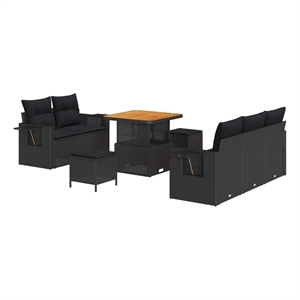 Afuera Living 10 Piece Poly Rattan Garden Sofa Set With Cushions in Black