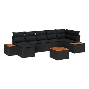Afuera Living 8 Piece Black Poly Rattan Garden Sofa Set With Cushions