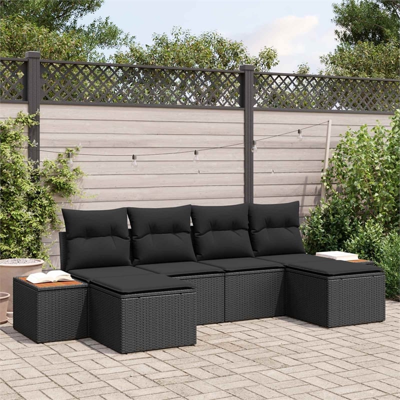 Afuera Living 6 Piece Black Poly Rattan Garden Sofa Set With Cushions
