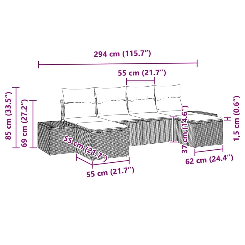 Afuera Living 6 Piece Black Poly Rattan Garden Sofa Set With Cushions