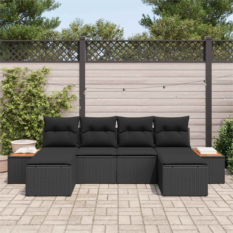 Afuera Living 6 Piece Black Poly Rattan Garden Sofa Set With Cushions