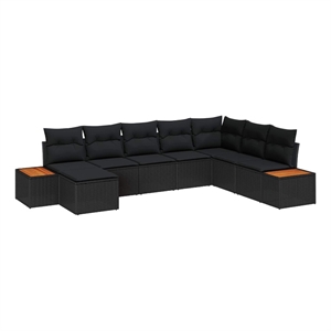 Afuera Living 9 Piece Black Poly Rattan Garden Sofa Set With Cushions