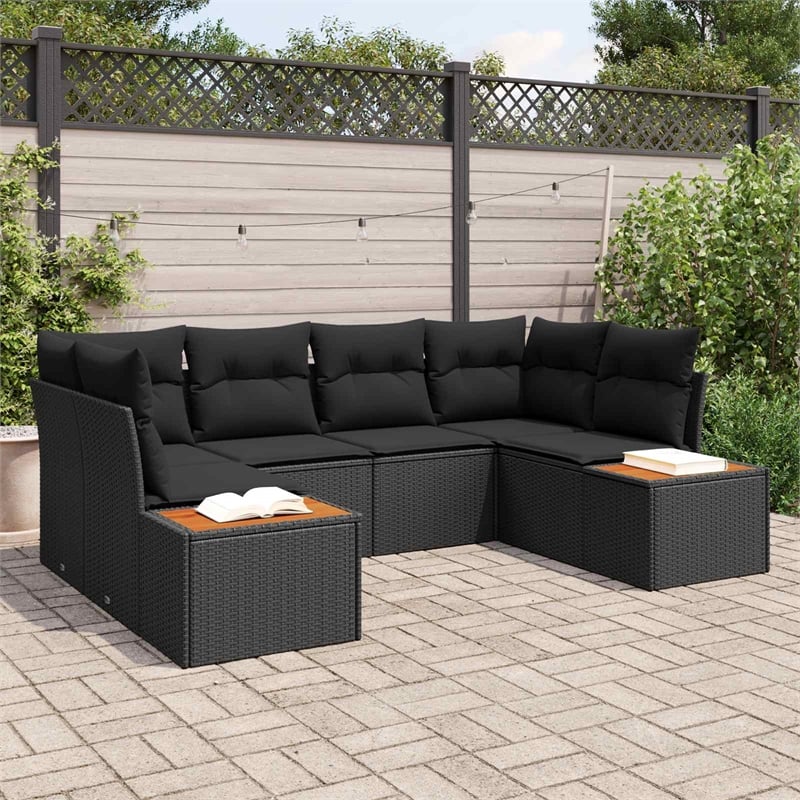 Afuera Living 6 Piece Black Poly Rattan Garden Sofa Set With Cushions