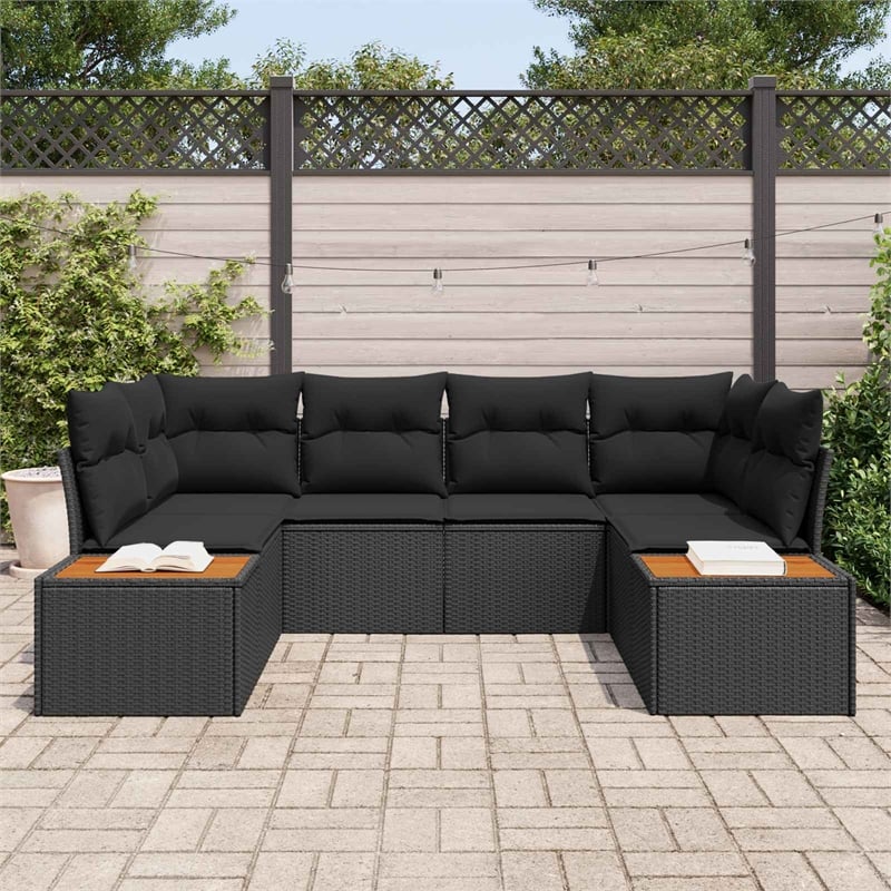 Afuera Living 6 Piece Black Poly Rattan Garden Sofa Set With Cushions