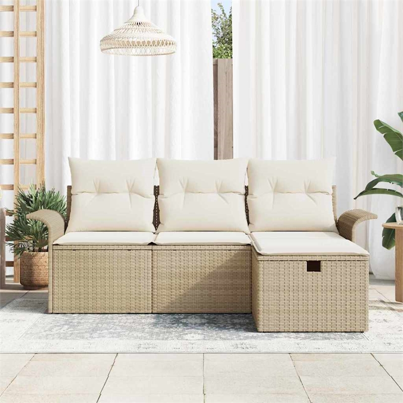 Afuera Living 4 Piece Beige Poly Rattan Garden Sofa Set With Cushions in Cream
