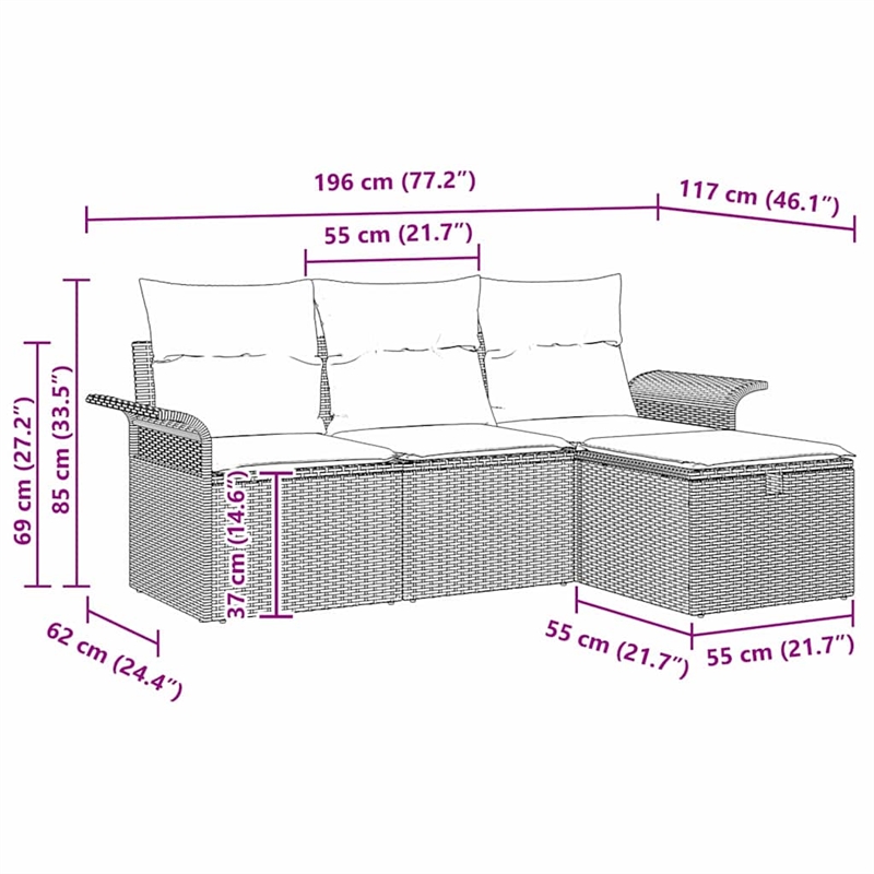 Afuera Living 4 Piece Beige Poly Rattan Garden Sofa Set With Cushions in Cream