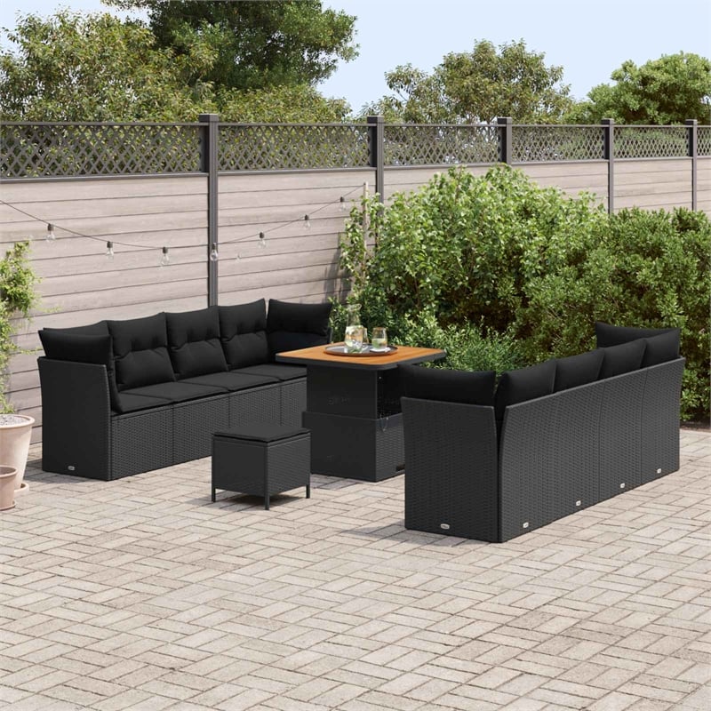 Afuera Living 11 Piece Black Poly Rattan Garden Sofa Set With Cushions