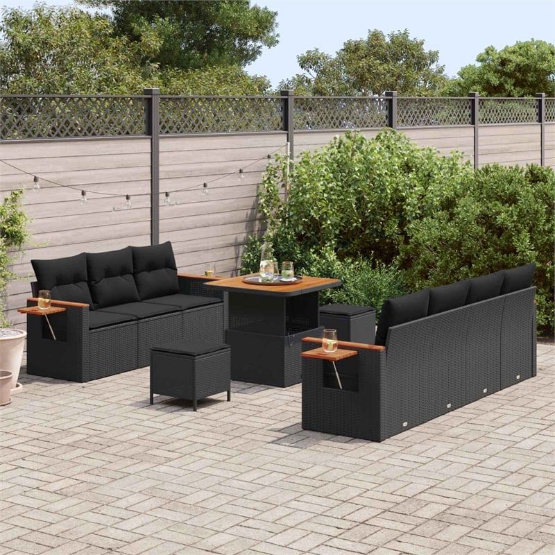 Afuera Living Contemporary 10 Piece Black Garden Sofa Set With Cushions