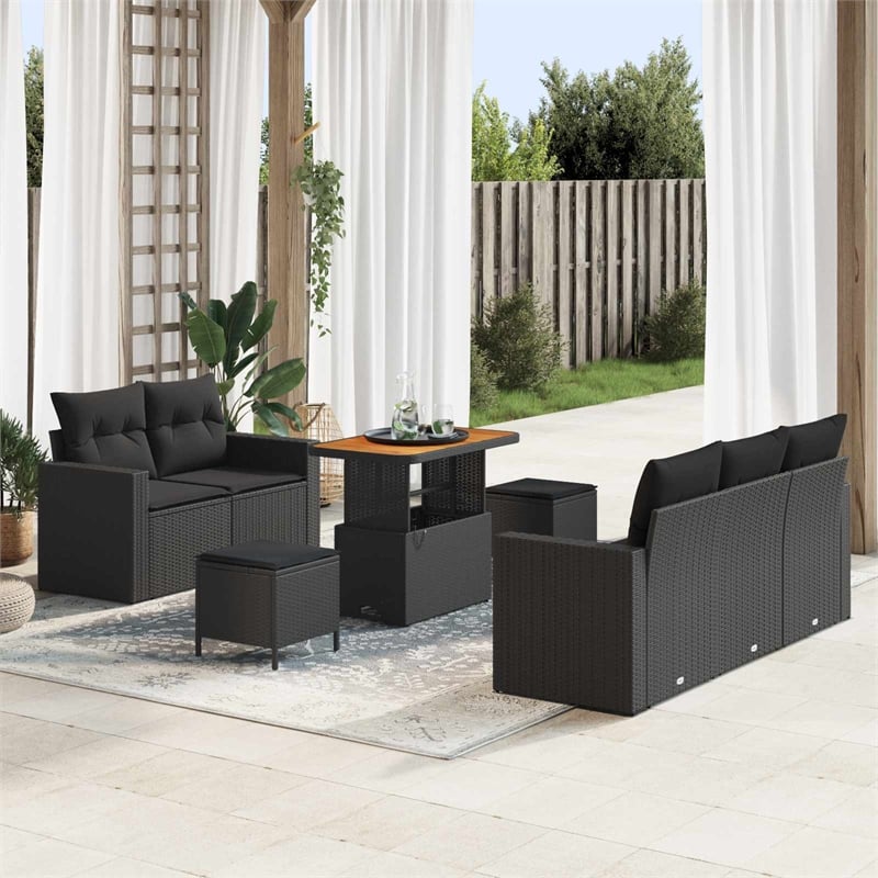 Afuera Living 8 Piece Black Poly Rattan Garden Sofa Set With Cushions