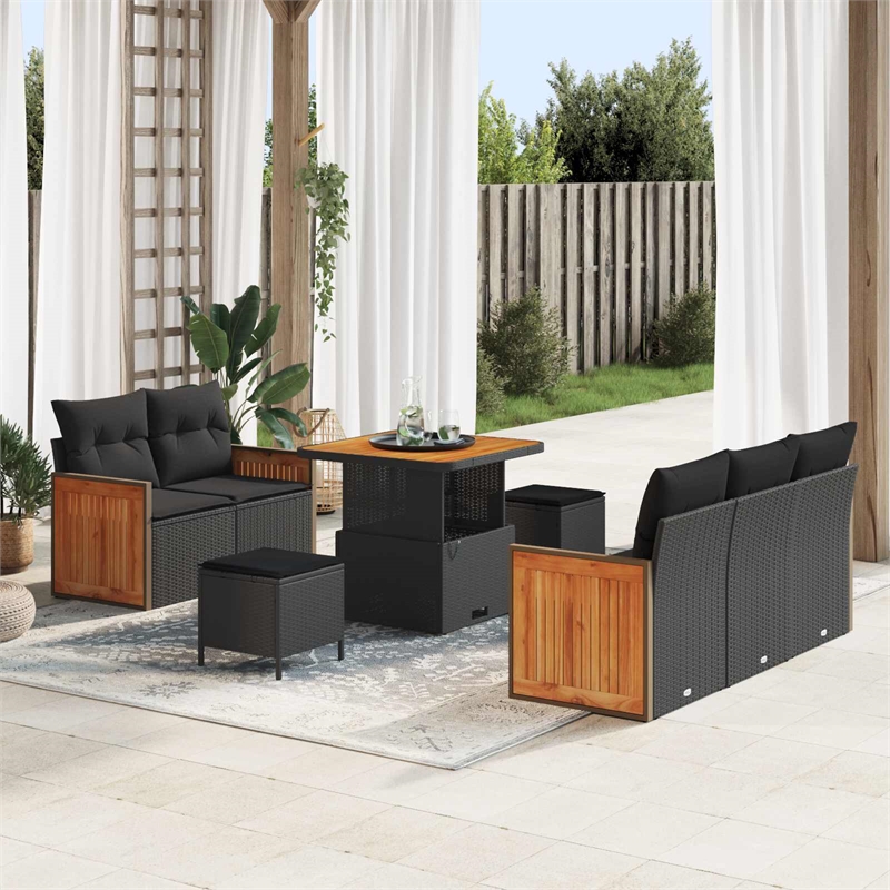 Afuera Living 10 Piece Poly Rattan Garden Sofa Set With Cushions in Black