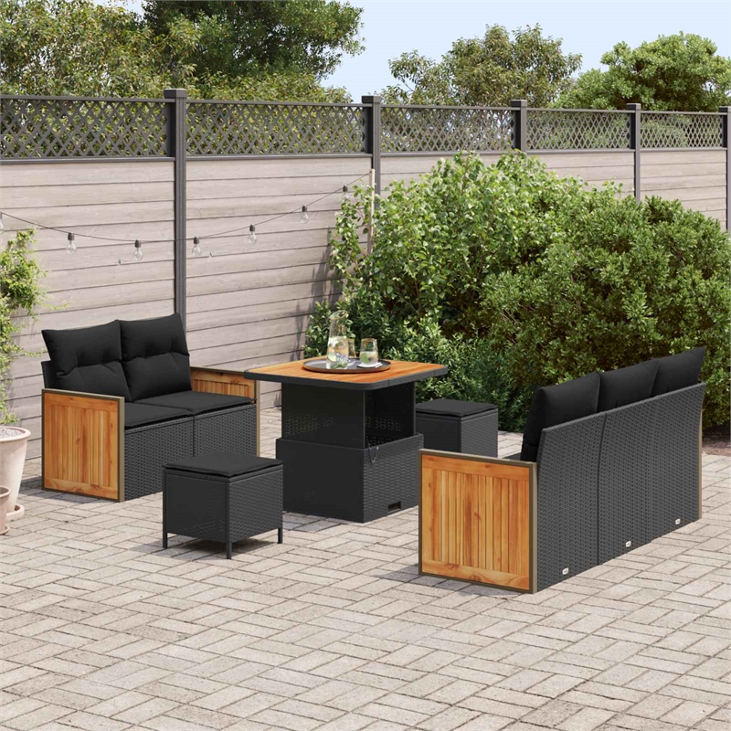 Afuera Living 10 Piece Poly Rattan Garden Sofa Set With Cushions in Black