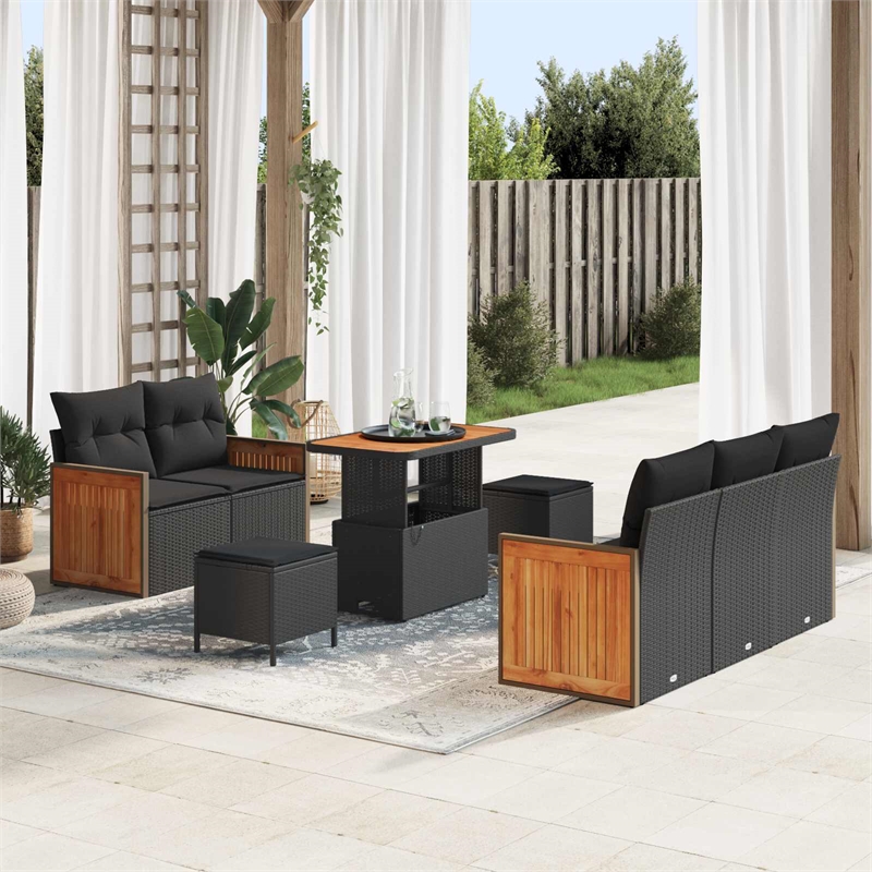 Afuera Living 10 Piece Poly Rattan Garden Sofa Set With Cushions in Black