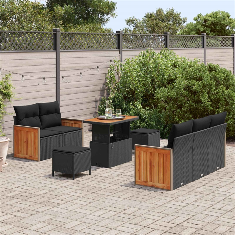 Afuera Living 10 Piece Poly Rattan Garden Sofa Set With Cushions in Black