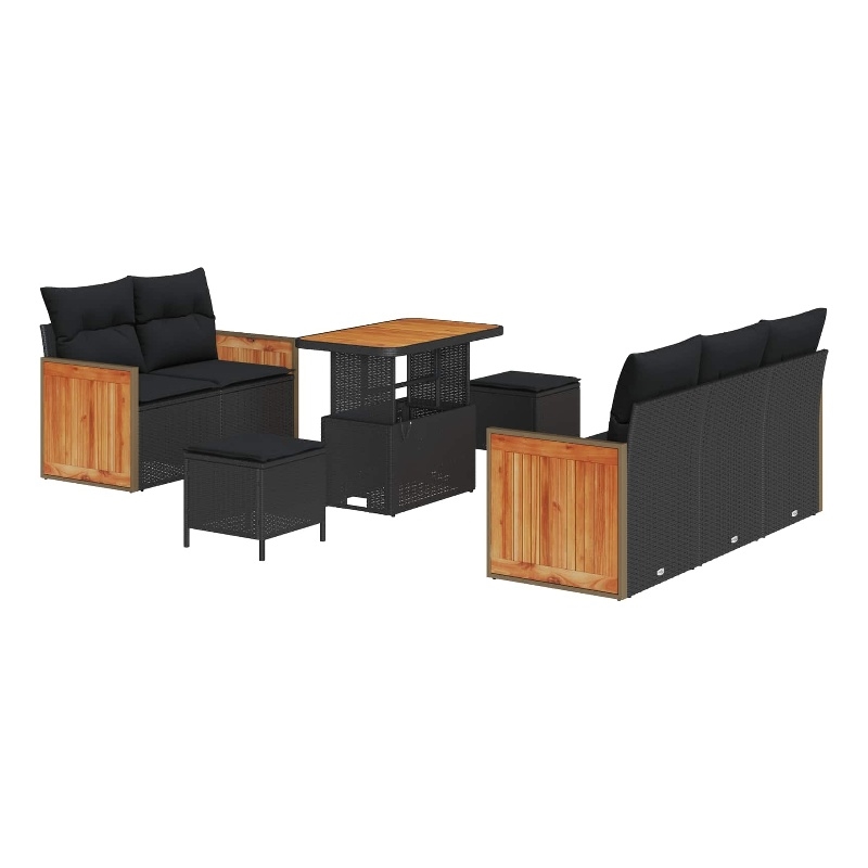 Afuera Living 10 Piece Poly Rattan Garden Sofa Set With Cushions in Black