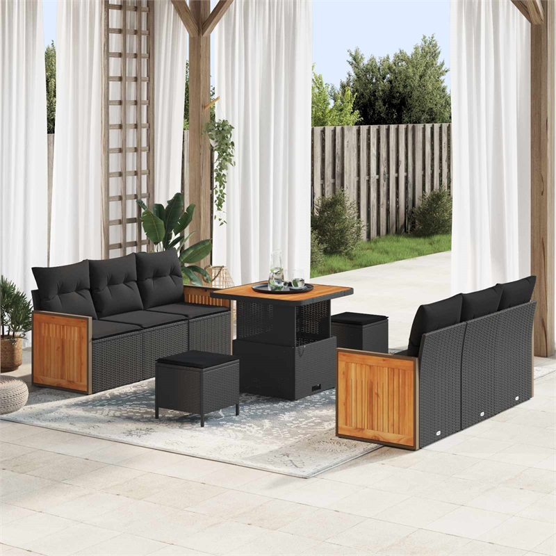 Afuera Living 11 Piece Poly Rattan Garden Sofa Set With Cushions in Black