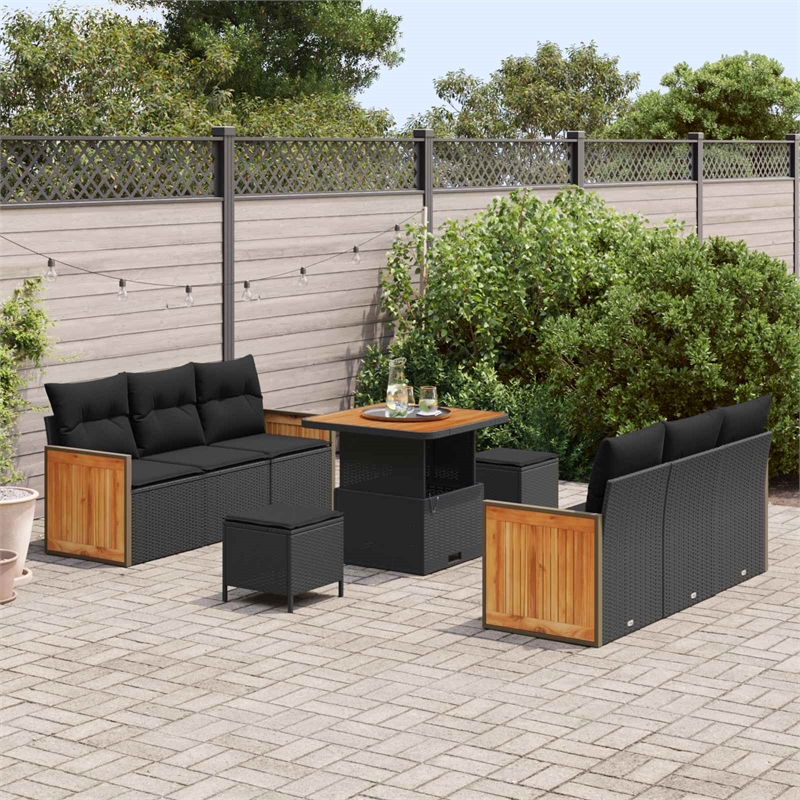 Afuera Living 11 Piece Poly Rattan Garden Sofa Set With Cushions in Black
