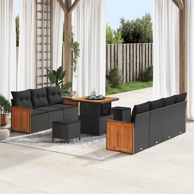Afuera Living 13 Piece Poly Rattan Garden Sofa Set With Cushions in Black