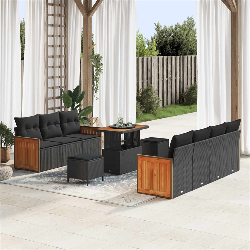 Afuera Living 13 Piece Poly Rattan Garden Sofa Set With Cushions in Black
