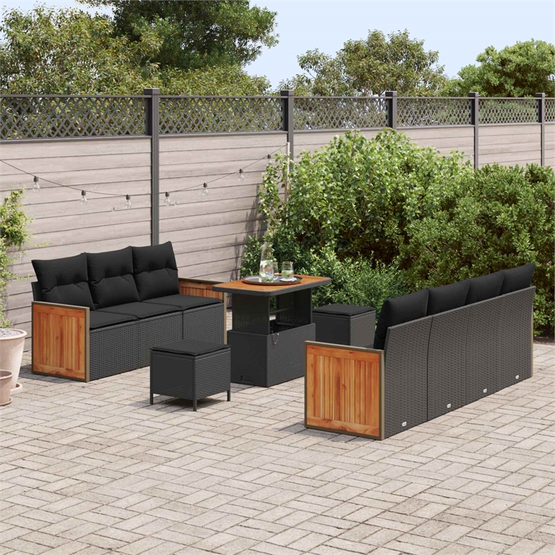 Afuera Living 13 Piece Poly Rattan Garden Sofa Set With Cushions in Black