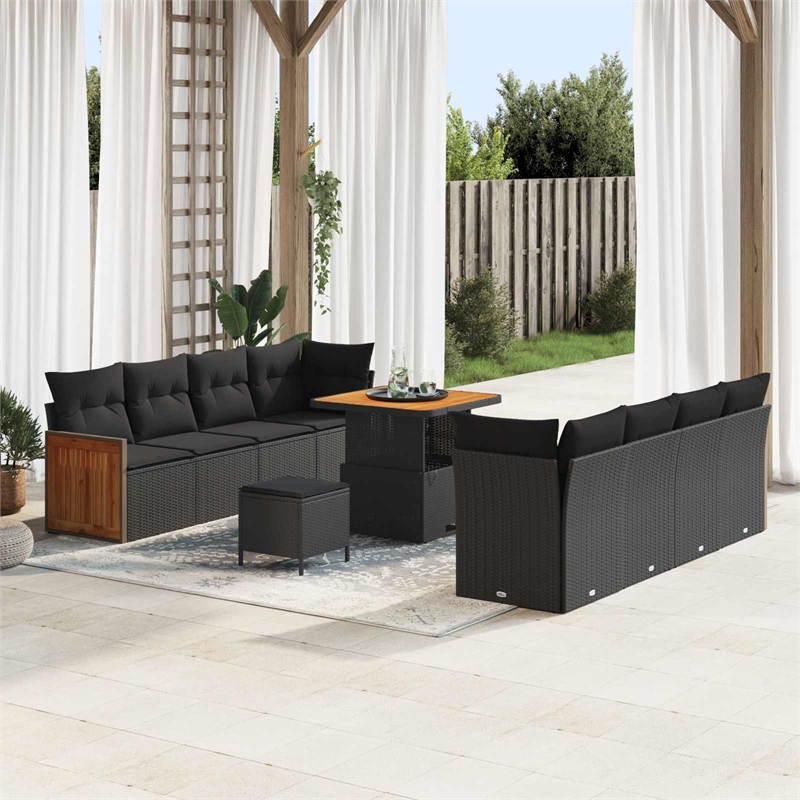 Afuera Living 12 Piece Poly Rattan Garden Sofa Set With Cushions in Black