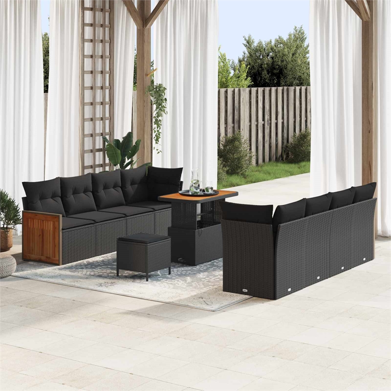 Afuera Living 12 Piece Poly Rattan Garden Sofa Set With Cushions in Black