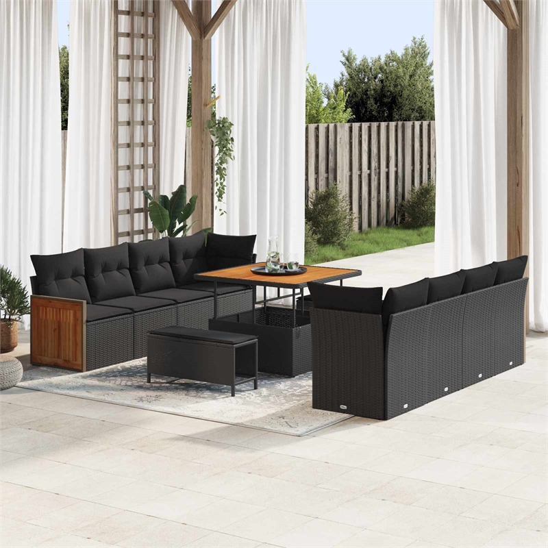 Afuera Living 12 Piece Poly Rattan Garden Sofa Set With Cushions in Black