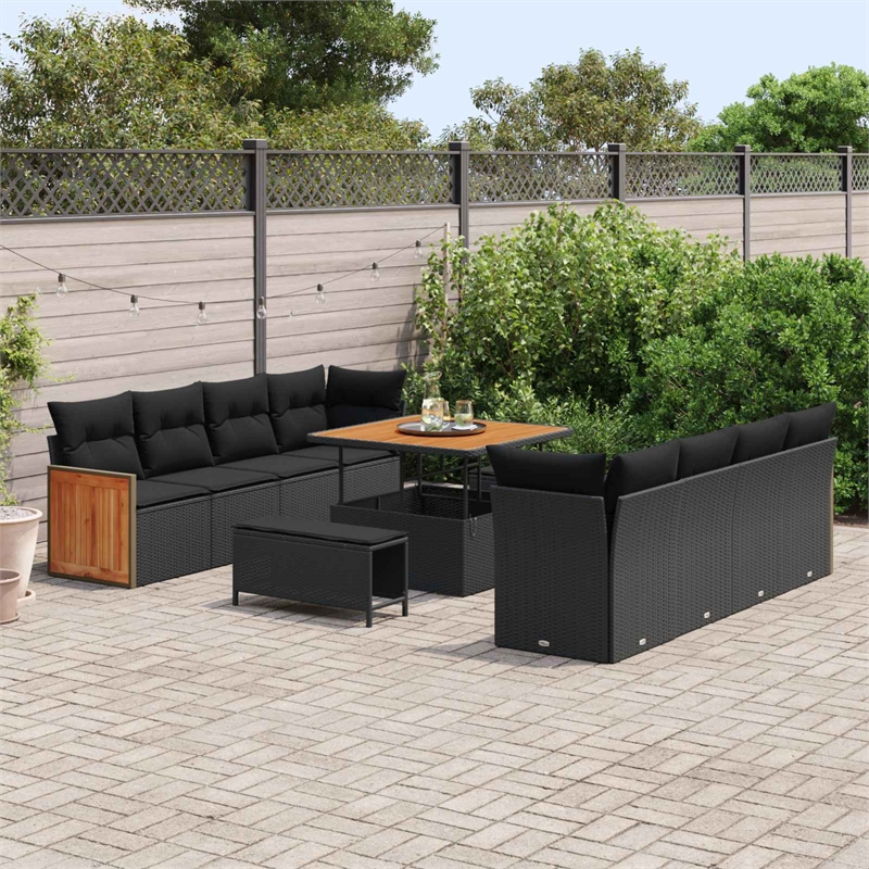 Afuera Living 12 Piece Poly Rattan Garden Sofa Set With Cushions in Black