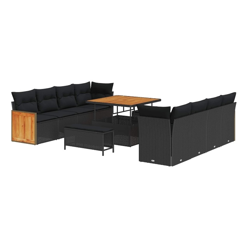 Afuera Living 12 Piece Poly Rattan Garden Sofa Set With Cushions in Black
