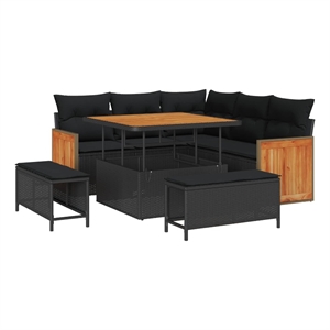 Afuera Living 9 Piece Poly Rattan Garden Sofa Set With Cushions in Black