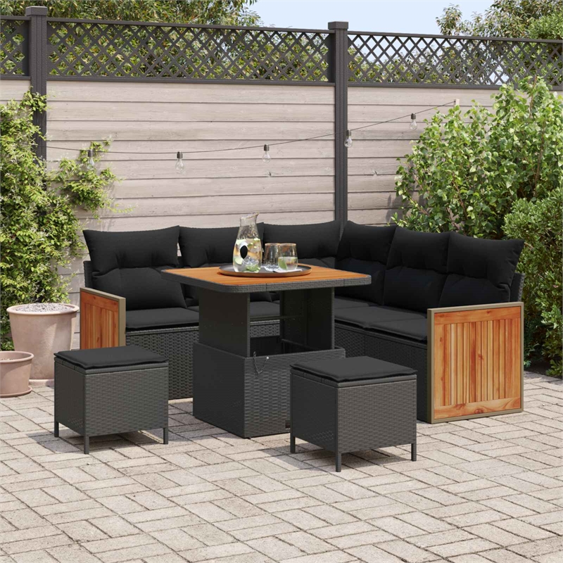 Afuera Living 9 Piece Poly Rattan Garden Sofa Set With Cushions in Black