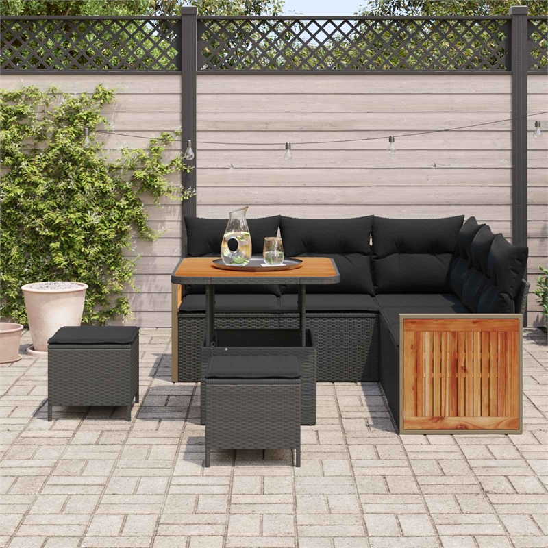 Afuera Living 9 Piece Poly Rattan Garden Sofa Set With Cushions in Black