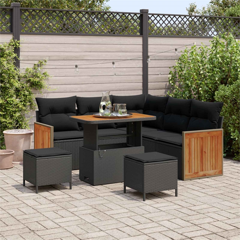 Afuera Living 9 Piece Poly Rattan Garden Sofa Set With Cushions in Black