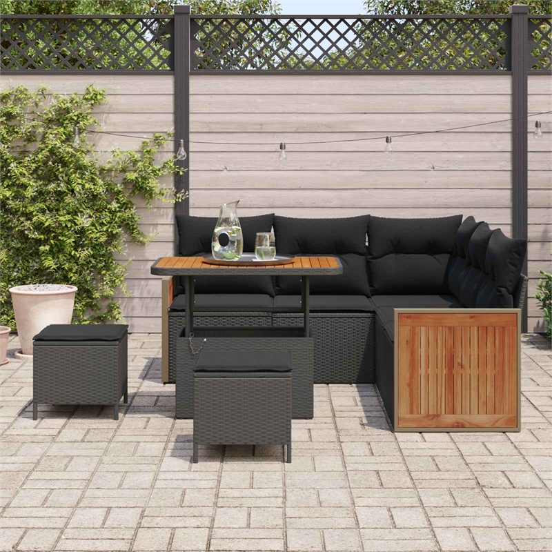 Afuera Living 9 Piece Poly Rattan Garden Sofa Set With Cushions in Black