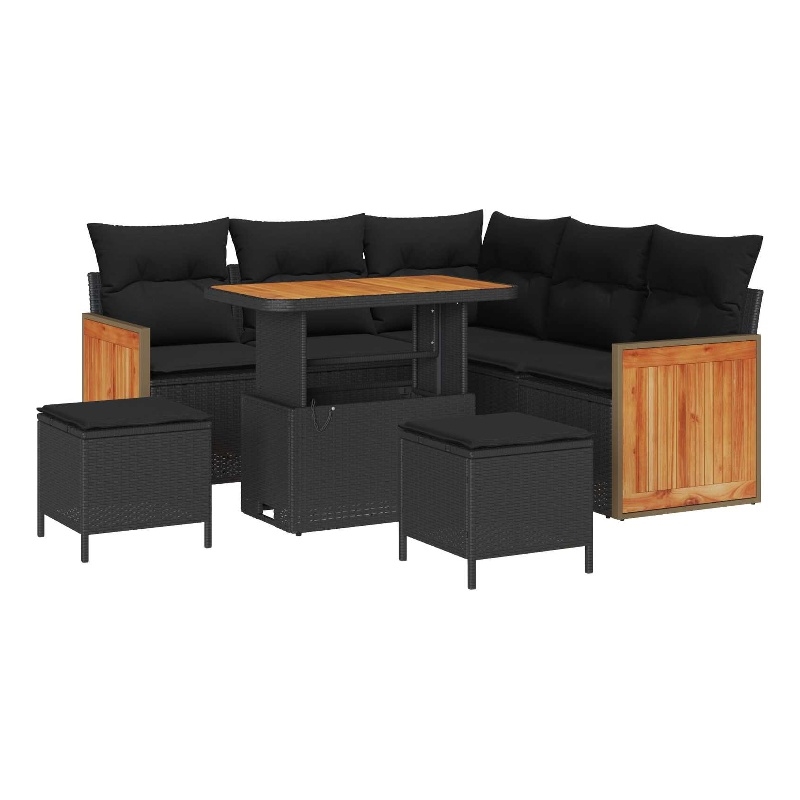 Afuera Living 9 Piece Poly Rattan Garden Sofa Set With Cushions in Black