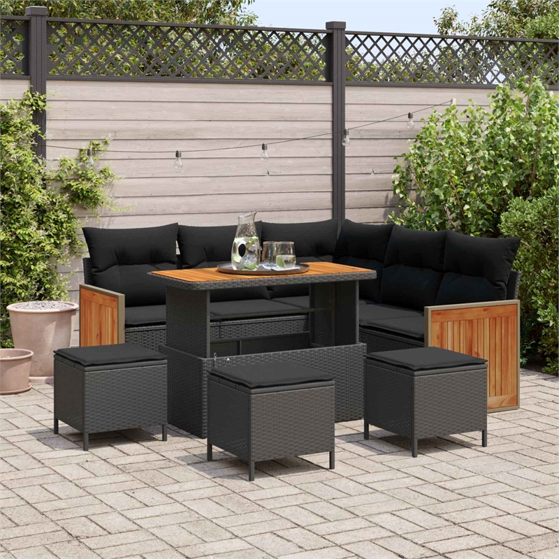 Afuera Living 9 Piece Poly Rattan Garden Sofa Set With Cushions in Black