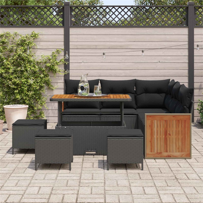 Afuera Living 9 Piece Poly Rattan Garden Sofa Set With Cushions in Black