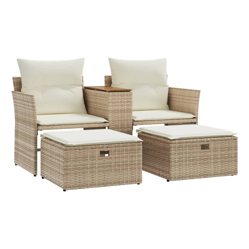 Afuera Living 2-Seater PE Rattan Garden Sofa With Adjustable Feet in Beige