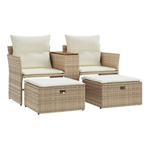 Afuera Living 2-Seater PE Rattan Garden Sofa With Adjustable Feet in Beige