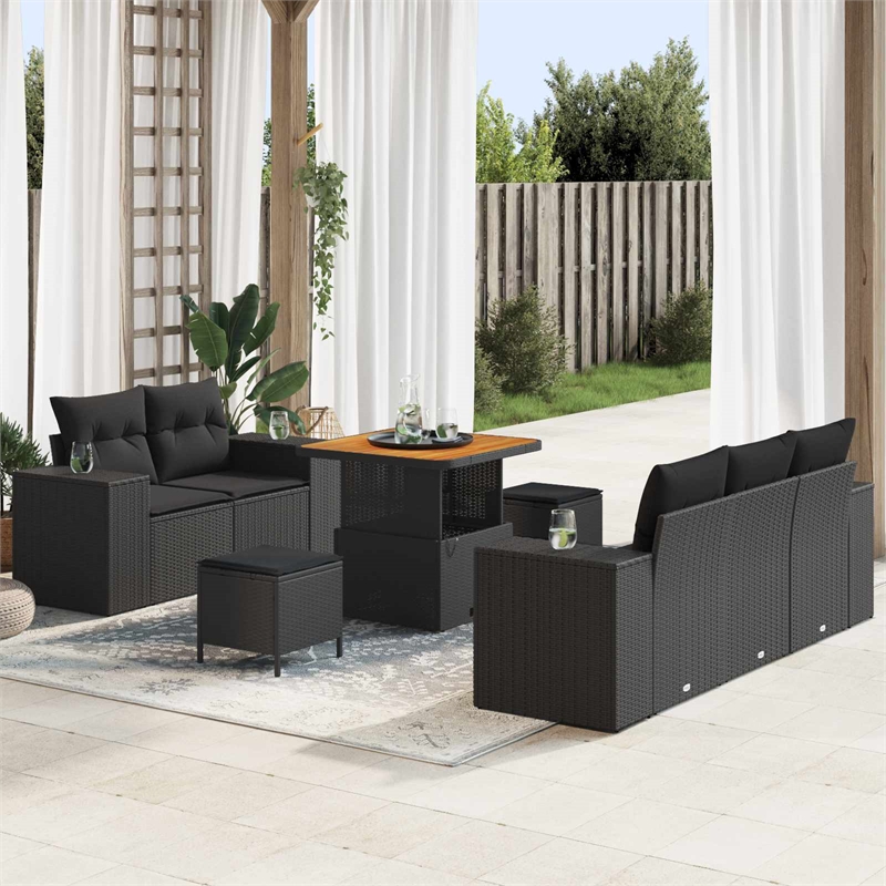 Afuera Living 8 Piece Poly Rattan Garden Sofa Set With Cushions in Black