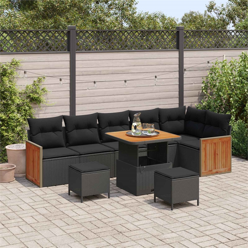 Afuera Living 11 Piece Poly Rattan Garden Sofa Set With Cushions in Black