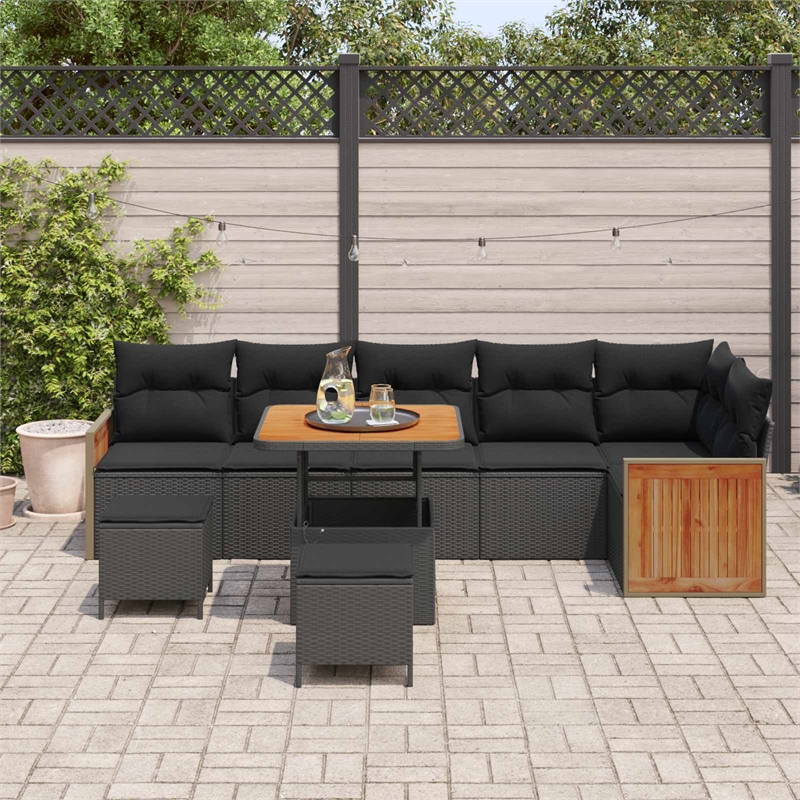 Afuera Living 11 Piece Poly Rattan Garden Sofa Set With Cushions in Black