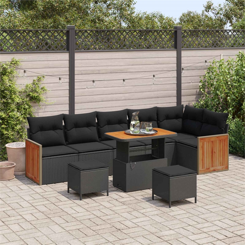 Afuera Living 11 Piece Poly Rattan Garden Sofa Set With Cushions in Black