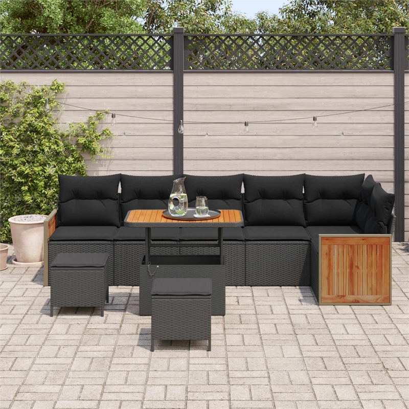 Afuera Living 11 Piece Poly Rattan Garden Sofa Set With Cushions in Black