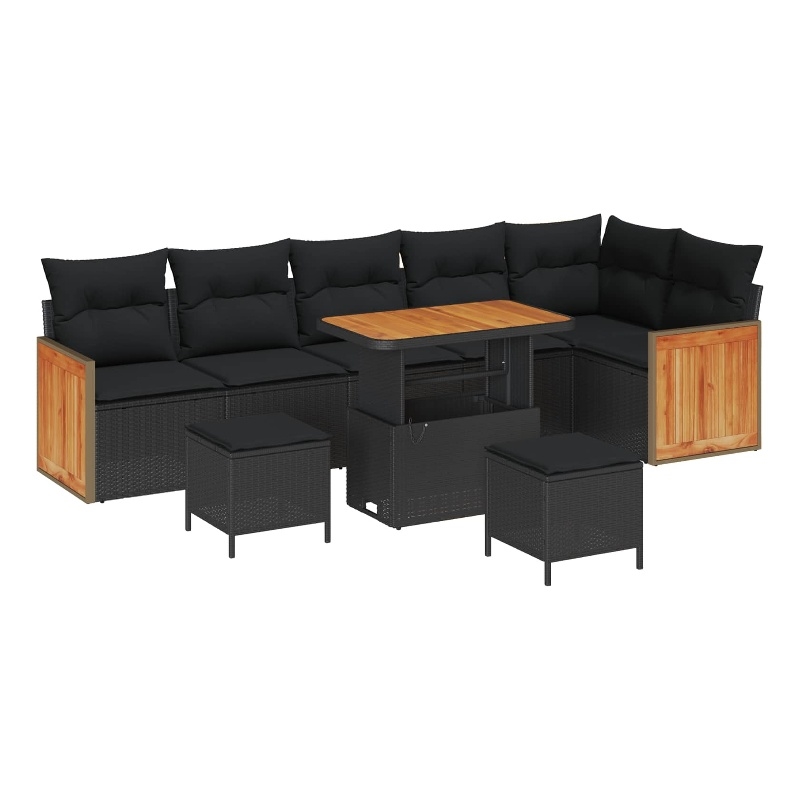 Afuera Living 11 Piece Poly Rattan Garden Sofa Set With Cushions in Black