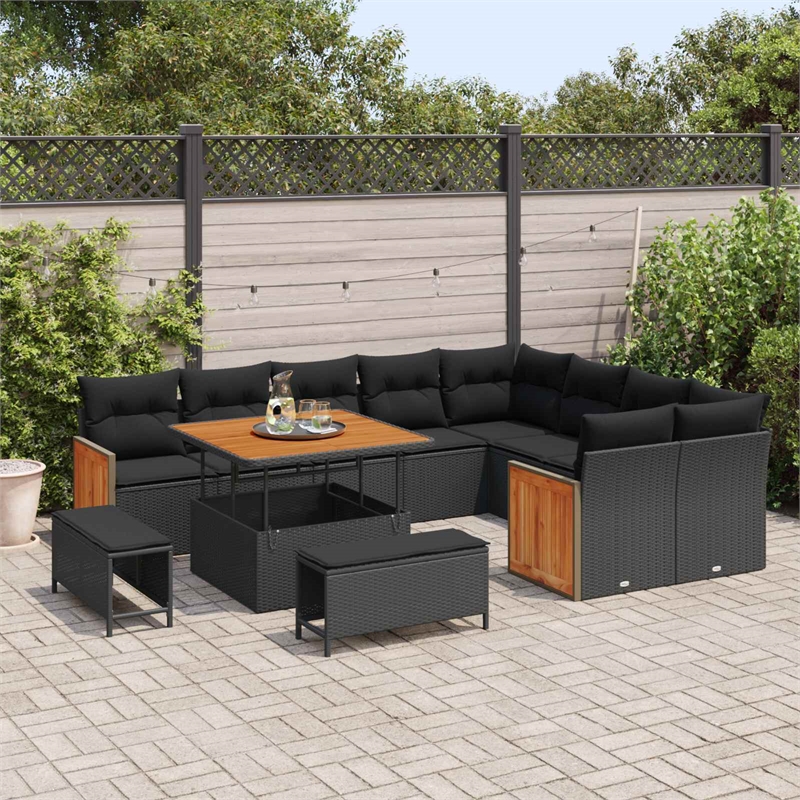 Afuera Living 13 Piece Poly Rattan Garden Sofa Set With Cushions in Black