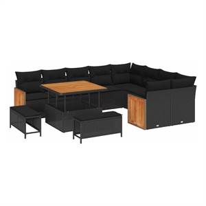 Afuera Living 13 Piece Poly Rattan Garden Sofa Set With Cushions in Black
