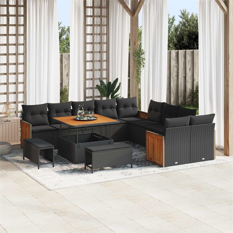Afuera Living 17 Piece Poly Rattan Garden Sofa Set With Cushions in Black